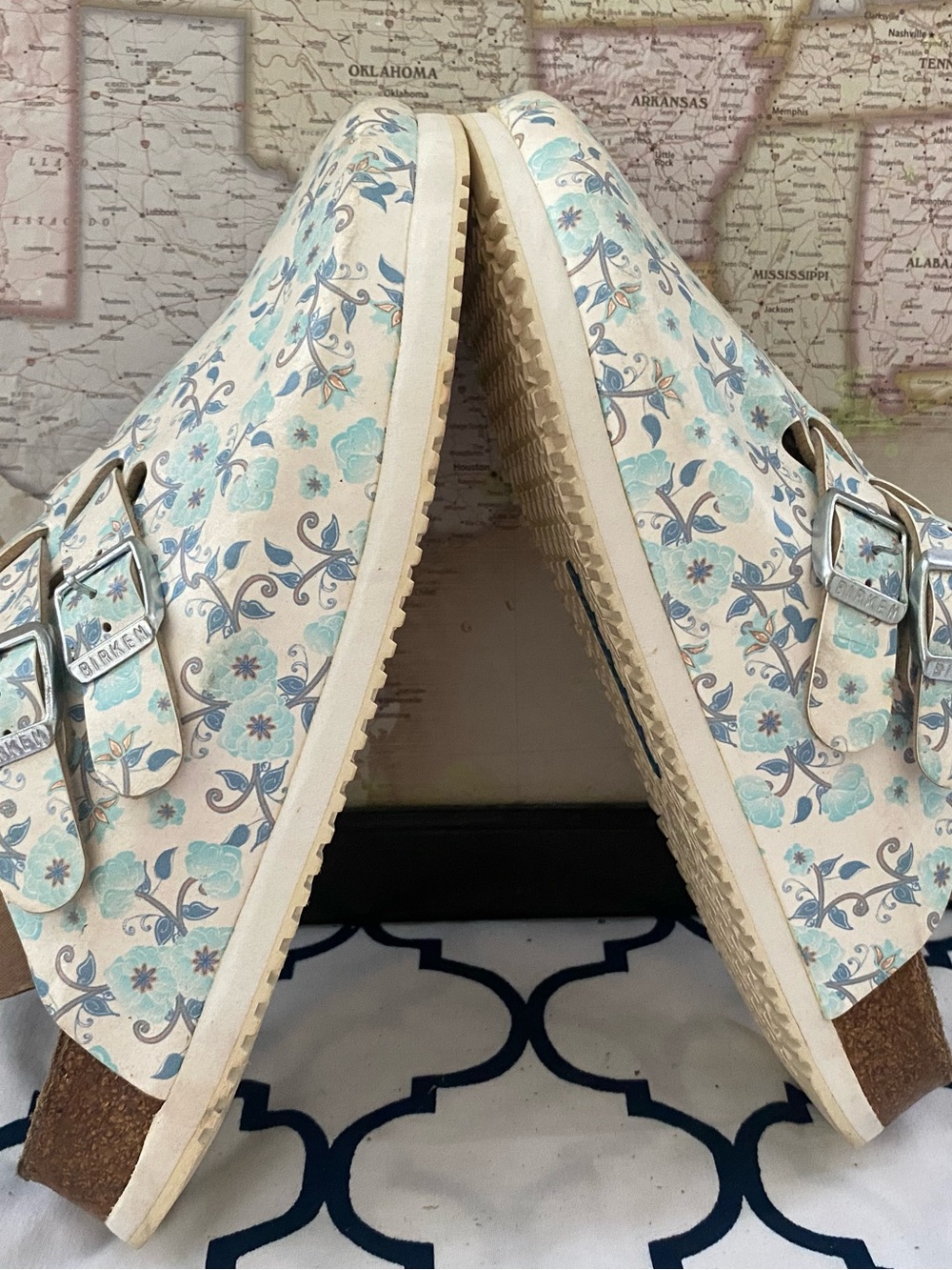 Pre-owned Birkenstyle Boston Floral Clog Sandals in Light Blue 41/10 Narrow fit - Picture 5 of 15